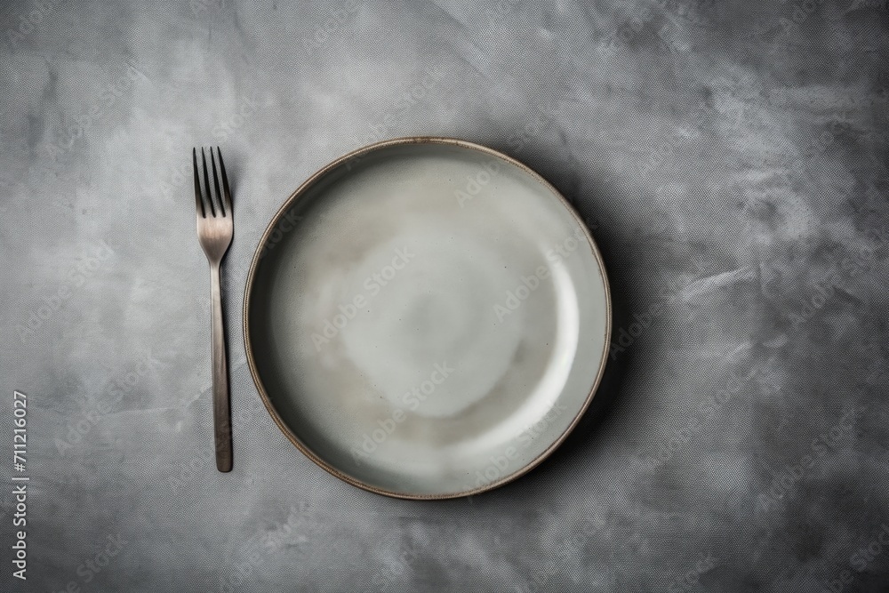 Ceramic plate, spoon, fork, napkin on kitchen table Ceramic plate, spoon, fork, napkin on kitchen table