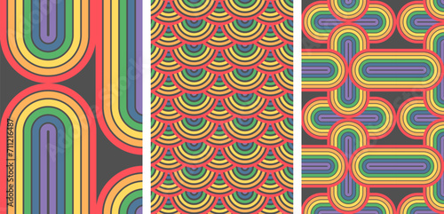 Set. LGBT pride month template with rainbow colors for pride month. Love, freedom, support, peace.Abstract geometric background.