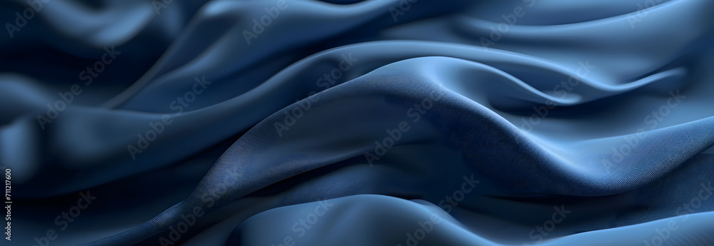 Navy shiny ripple silky satin fabric texture display as background. copy space, mock up, presentation.	