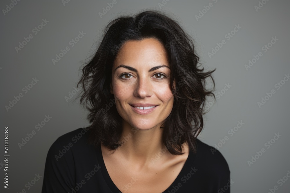 Portrait of a beautiful woman smiling at the camera, over gray background Portrait of a beautiful woman smiling at the camera, over gray background