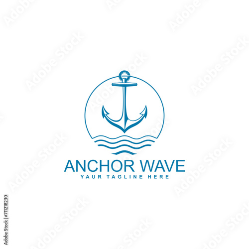 nautical anchor wave logo design template