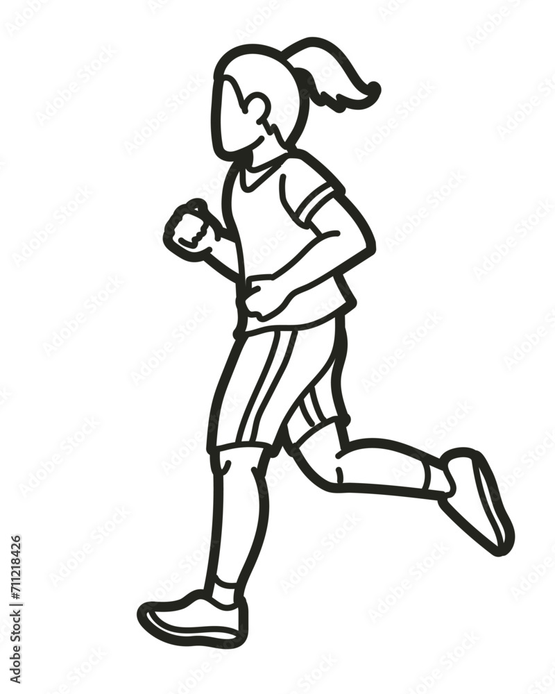 A Girl Start Running Action Jogging Movement Cartoon Sport Graphic Vector