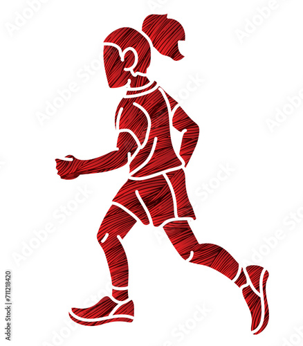 A Girl Start Running Action Jogging Movement Cartoon Sport Graphic Vector