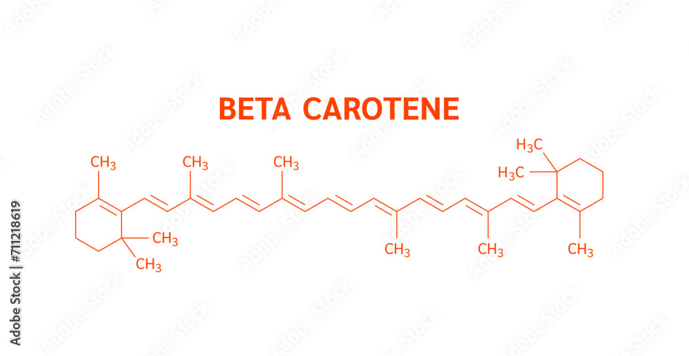 Molecular structure beta carotene orange. Extract from natural fruits and vegetables. Vitamins fiber nutrients essential for intestine. Health care. Helps build a strong immune system. Vector EPS10.
