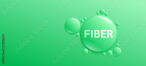 Fiber green drop water. Fructo oligosaccharides prebiotics from natural fruits vegetables. Beta carotene. Nutrients essential for intestine. Health care nutrition. Banner empty space for text. Vector. photo