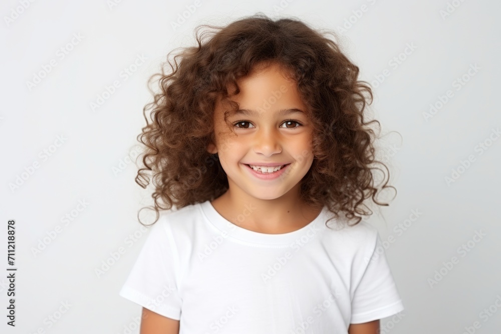 Portrait of an adorable little girl with curly hair on a white background Portrait of an adorable little girl with curly hair on a white background