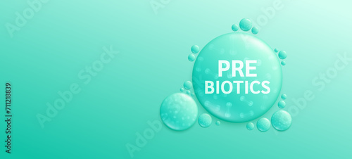 Prebiotics green drop water. From natural fruits vegetables. Good bacterial flora for stomach and intestine. Create balance for the gut. Health care nutrition. Banner empty space for text. Vector. photo
