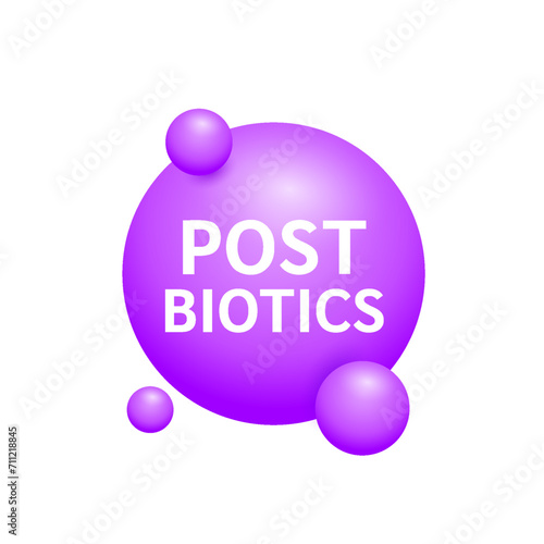 Postbiotics purple from natural fruits vegetables. Good bacterial flora for stomach and intestine. Create balance for the gut. Health care nutrition. Vector.