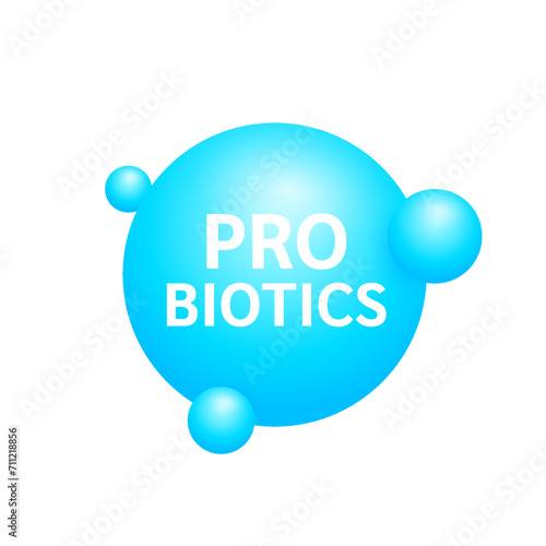 Probiotics blue from natural fruits vegetables. Good bacterial flora for stomach and intestine. Create balance for the gut. Health care nutrition. Vector.