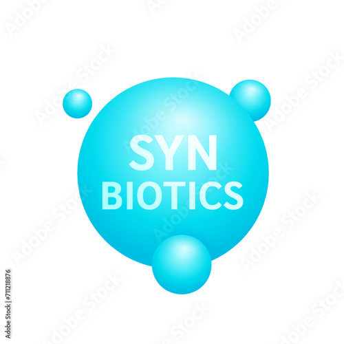 Synbiotics blue from natural fruits vegetables. Good bacterial flora for stomach and intestine. Create balance for the gut. Health care nutrition. Vector.