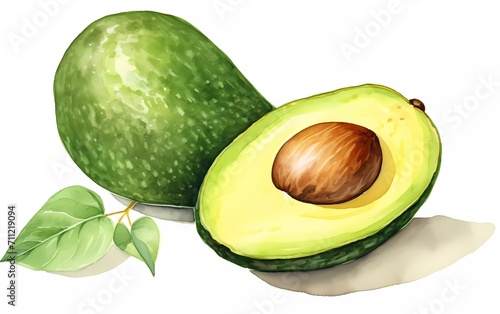 watercolor style avocado fruit, on white background. generative ai