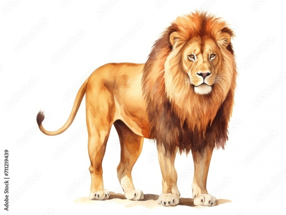 Painting of Lion on White Background. Watercolor illustration.