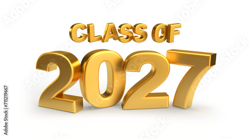 Class of 2027 Elegance, 3D Graduation Icon with Golden Typography, isolated transparent png