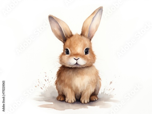 Watercolor Painting of a Brown Rabbit in Nature