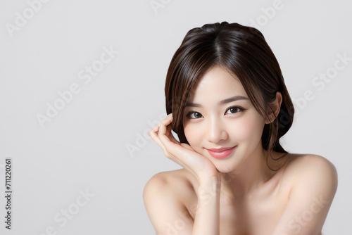 スキンケアで美肌美白の日本人女性の美容・ビューティーポートレート(美人モデル) photo