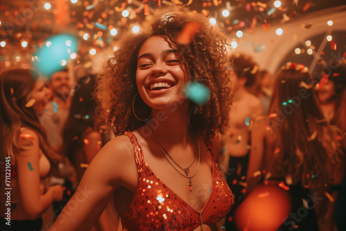 Woman dancing at party with crowd movement, dance, and rhythm concept