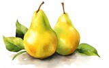 watercolor style pears, on white background. generative ai