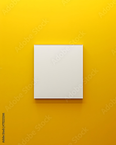 Portrait blank white picture on yellow background for mock up, copy space. 