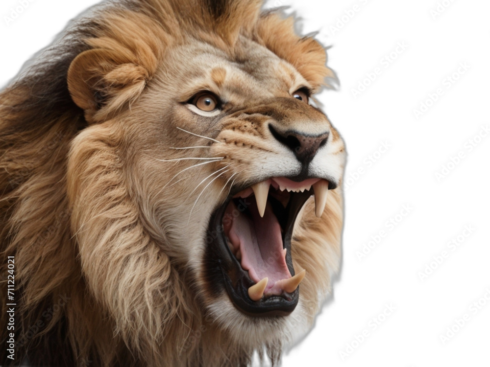 A roaring lion on plain transparent background from Generative AI