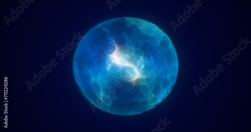 Energy abstract blue sphere of glowing liquid plasma, electric magic round energy ball background