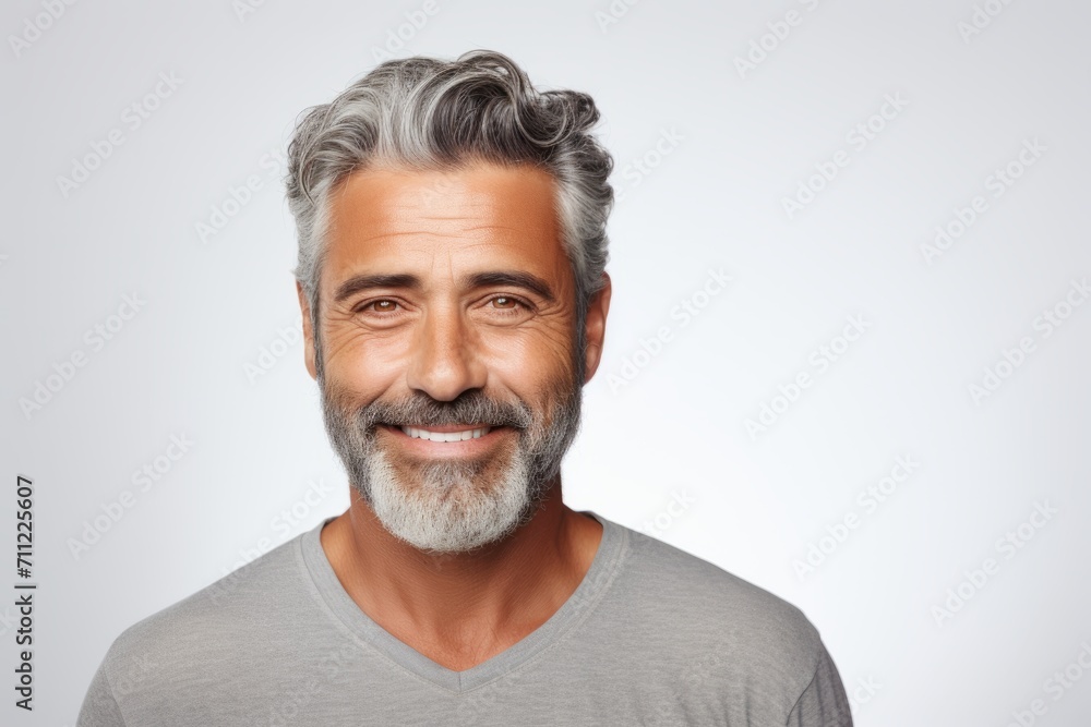 Handsome mature man with grey hair and beard looking at camera