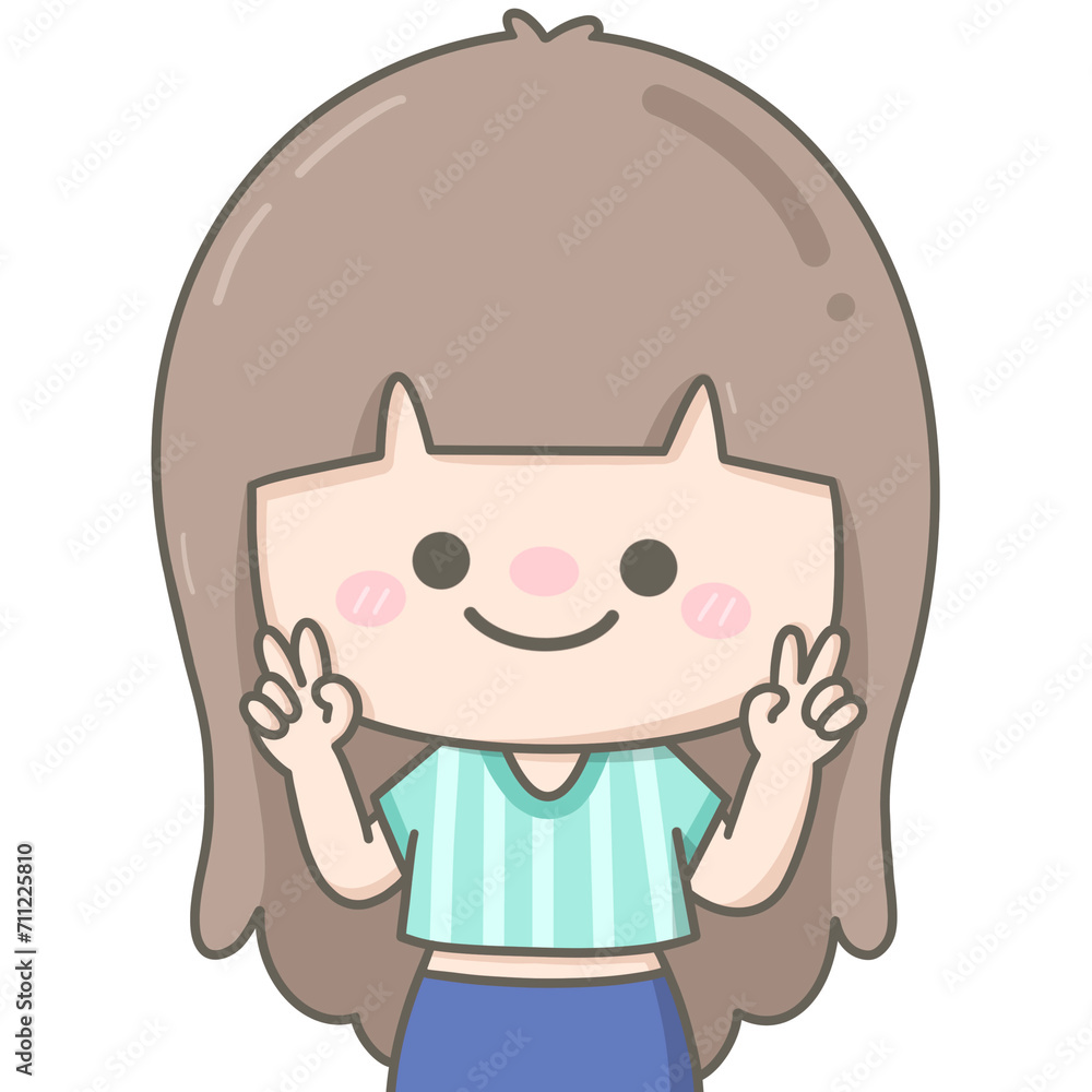 Cute little long hair sport girl showing v sign finger for selfie Cute little long hair sport girl showing v sign finger for selfie