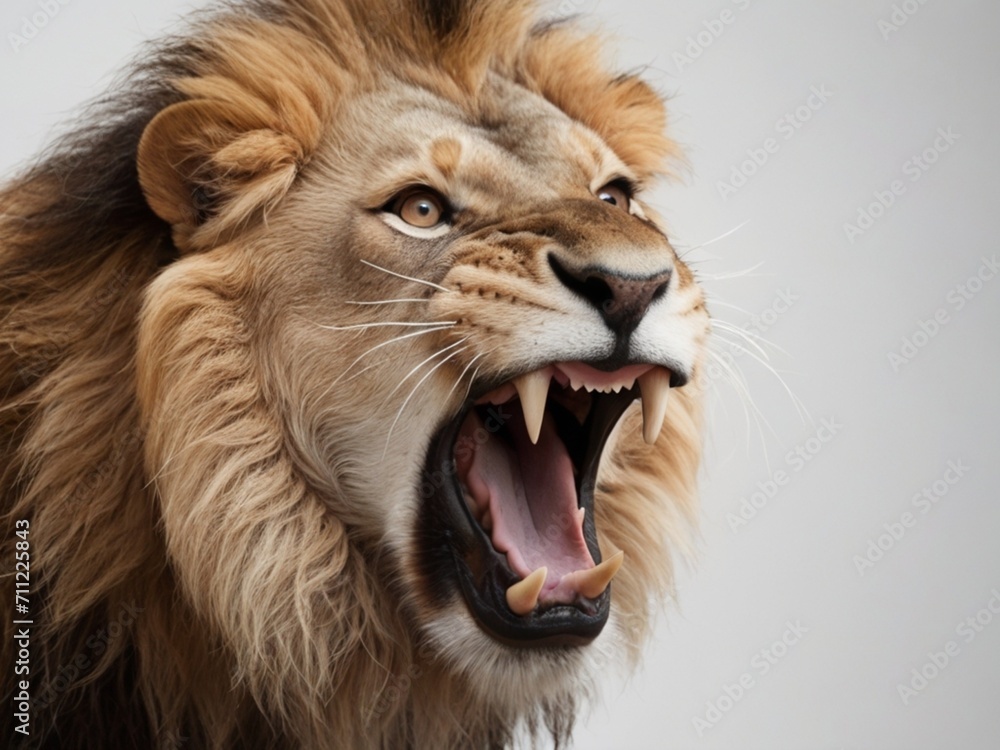 A roaring lion on plain white background from Generative AI