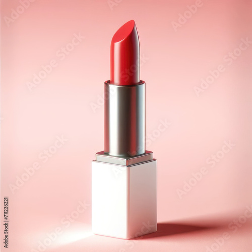 Red lipstick in metallic case. AI generated.