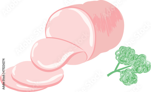 切り分けられたハムとパセリのベクターイラスト
