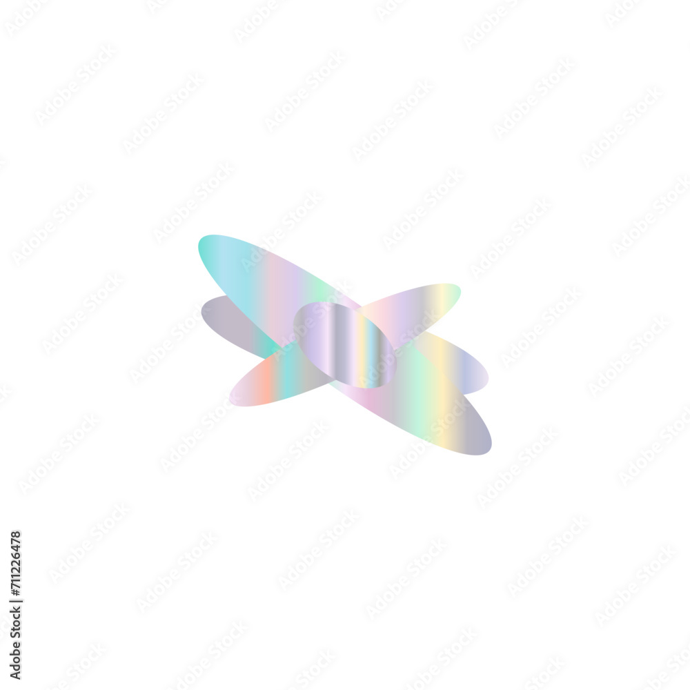 Fototapeta premium An abstract cut out transparent iridescent oval gradient shape pattern design element.