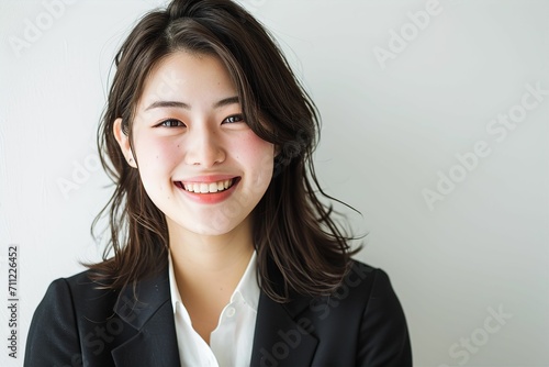 笑顔の日本人の女性ビジネスマンのポートレート写真（白背景・サラリーマン・スーツ・若手・新人・新入社員） photo