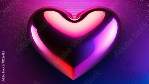 Halographic glossy heart on a neon pink-violet background. Background for Valentine s day.