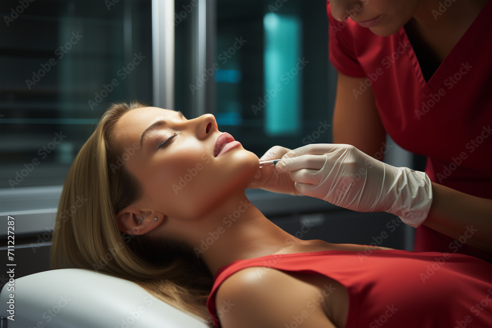 A doctor applies botox to a patient's face.