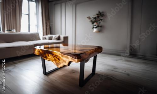large table made of solid wood with epoxy resin and varnish. Furniture made from rare woods