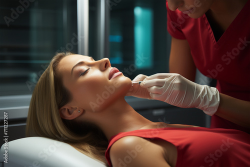 Obraz na płótnie A doctor applies botox to a patient's face. w salonie
