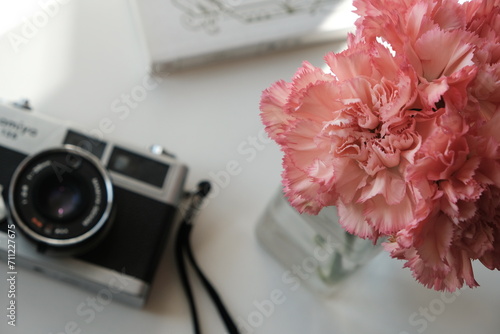 bouquet of flowers with camera photo