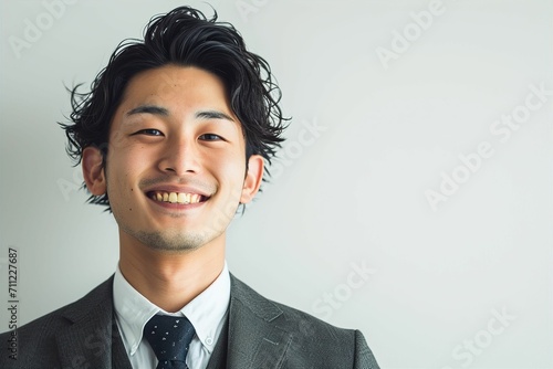 正面の笑顔の日本人の男性ビジネスマンのポートレート写真（白背景・サラリーマン・スーツ・若手・新人・新入社員）