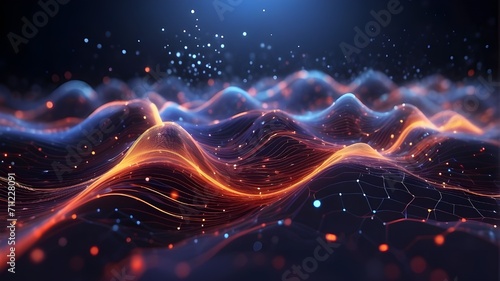 visualization of fractal realms, Big data flow in cyberspace. blockchain fields for data. Network line connect stream. AI technology concept, digital communication, scientific study, and three-dimensi