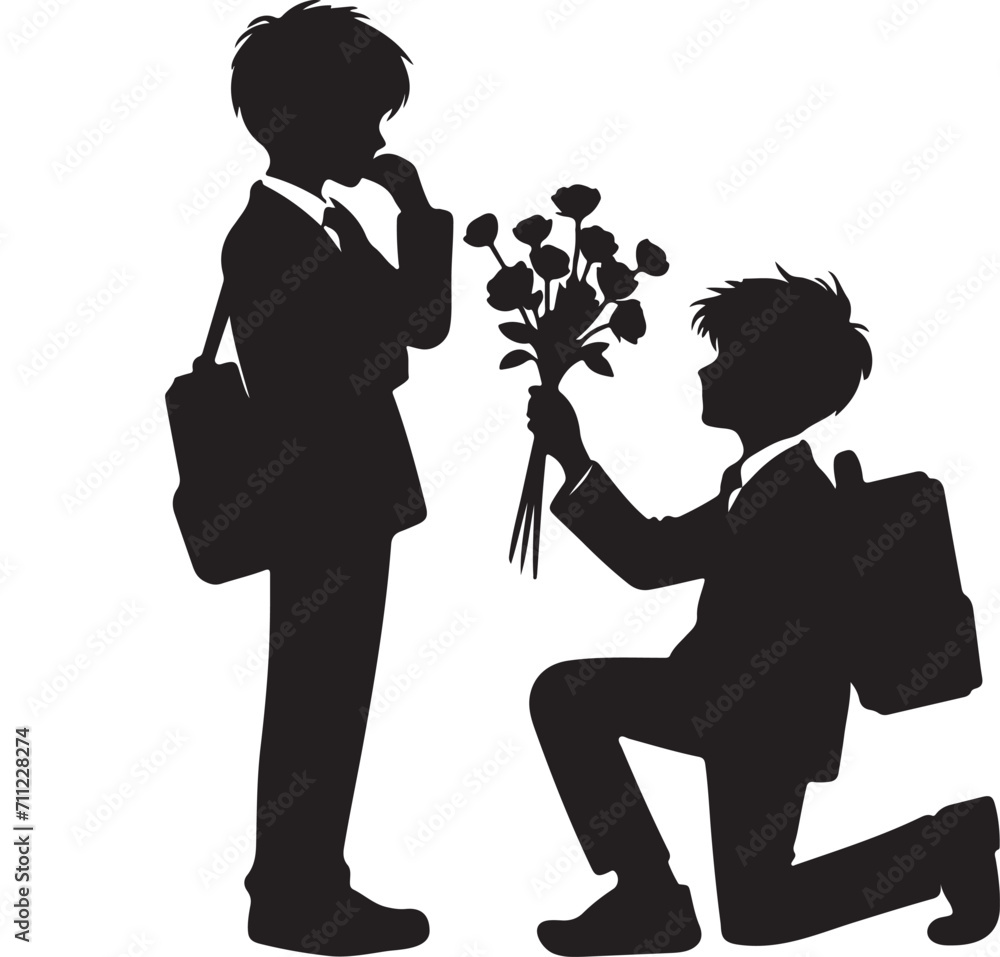 Silhouette Transparent,Boys Propose Flowers To Girls To Give A Black Silhouette,Schoolboy