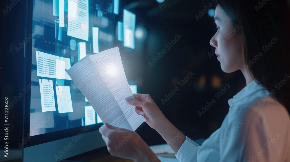 Businesswomen check documents Businesswomen check documents