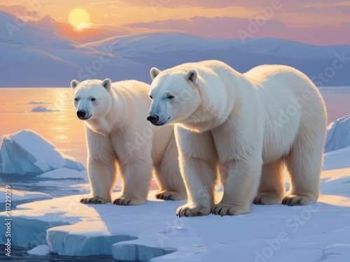 polar bear on ice in winter