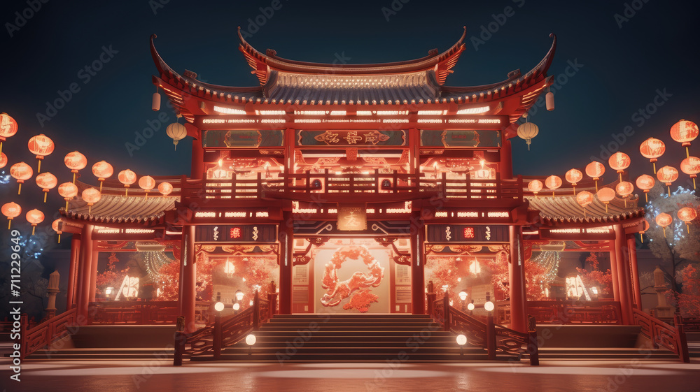 Chinese new year, Traditional Chinese lanterns display in Temple illuminated for Chinese new year festival, at night. Year of dragon, 2024.
Chinese new year, Traditional Chinese lanterns display in Temple illuminated for Chinese new year festival, at night. Year of dragon, 2024.