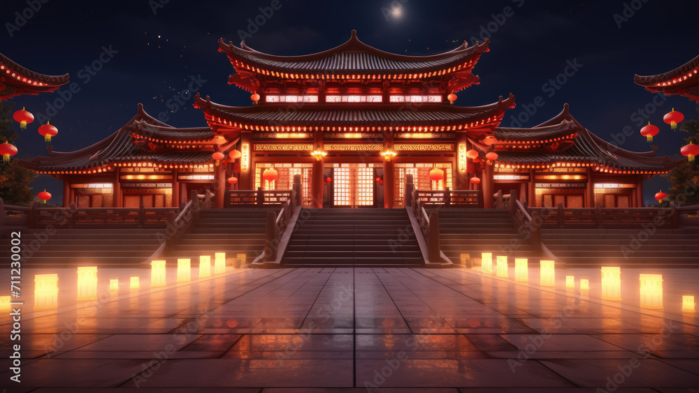 Chinese new year, Traditional Chinese lanterns display in Temple illuminated for Chinese new year festival, at night. Year of dragon, 2024.
Chinese new year, Traditional Chinese lanterns display in Temple illuminated for Chinese new year festival, at night. Year of dragon, 2024.