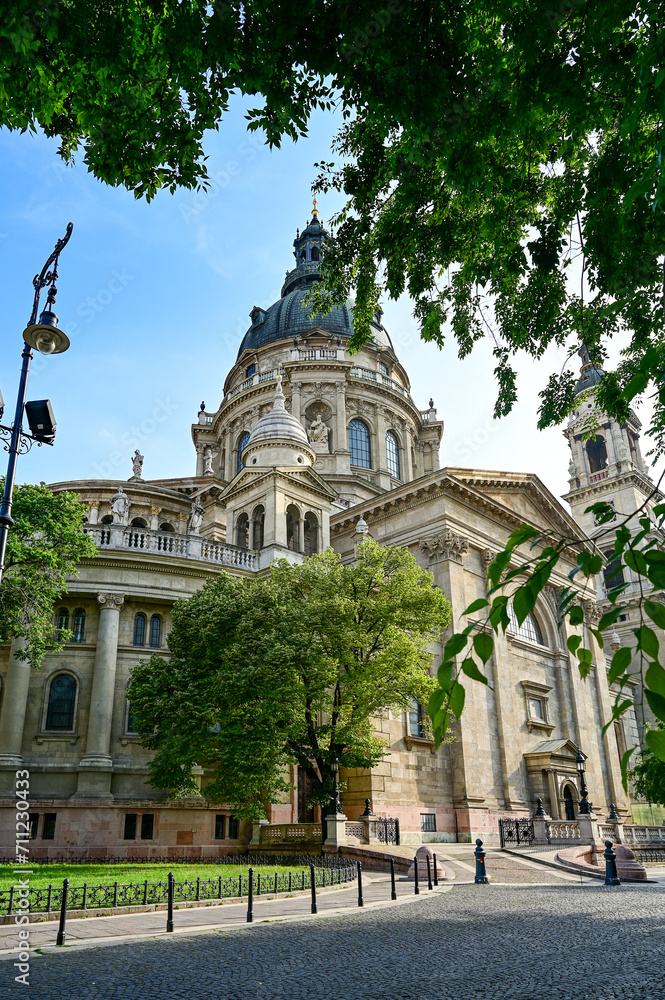 Church of St. Stephen's Basilica, Szent Istvan Bazilika in Budapest, facade with dome of the famous church in Budapest, Hungary