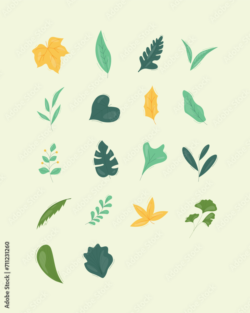 Fototapeta premium Simple and Unique Leaf Illustration Design Set