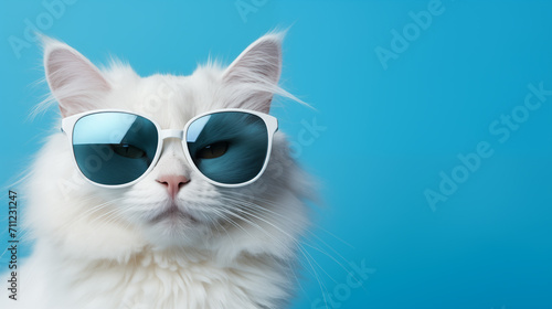 Cool brutal cat with glasses. Fluffy and cute cat 