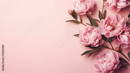 Bouquet of pink peonies on a pink background, space for tex