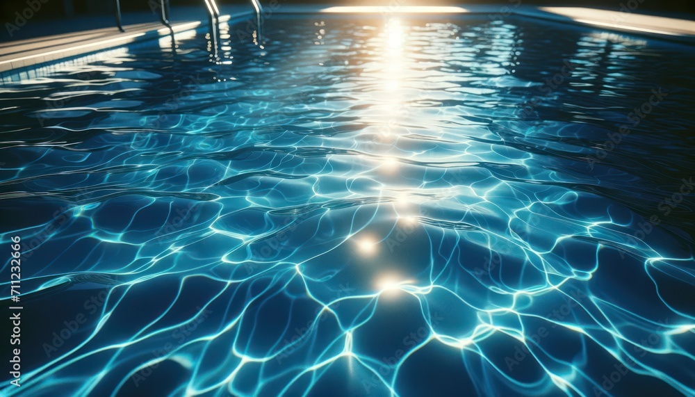 Swimming pool with sun reflections. 3d rendering toned image