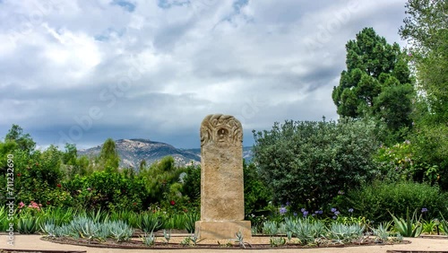 4K, Timelapse, Buddhist Sculpture, Stone, Clouds, Blue Sky, Mountains, Santa Barbara, California, Tranquil, Spiritual, Meditation