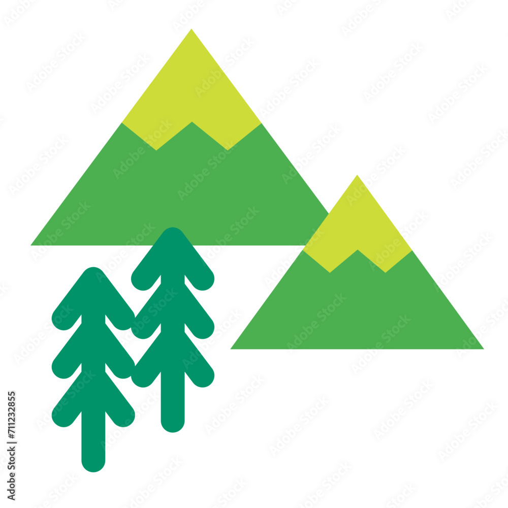 山、木、森を表すカラースタイルのアイコン 山、木、森を表すカラースタイルのアイコン